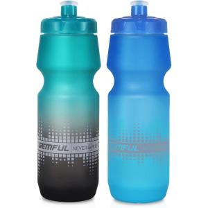 GEMFUL 2 Pack Biking Water Bottles BPA Free 24oz Cycling Bottle Squeeze Leak-Proof for Road Bike Bicycle Commuting Gym MTB (Gradient Black White)(Green Black+Blue Green)