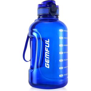 GEMFUL 3L Water Bottle with Straw & Handle, Large Capacity Leakproof BPA-Free Time Marker Motivational Jug for Outdoor Camping Fitness Men & Women (Royal Blue with Removable Straw)(2L Blue No Straw)
