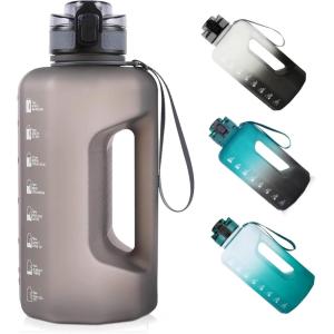 GEMFUL Half Gallon Water Bottle with Time Marker Handle 74oz BPA-Free Leakproof Jug for Gym Hiking Camping 2.2L Motivational Sports Bottle Men Women (Green Black no Straw)(Gray)