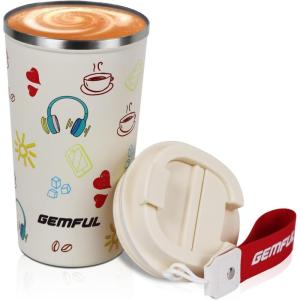 GEMFUL Spill Proof Leak Proof Coffee Travel Mug 17oz Stainless Steel Vacuum Insulated Tumbler with Secure Lid Reusable Hot Cold Portable Cup for Commute Office Car(Cream)