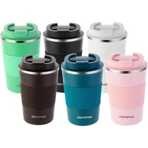 GEMFUL Travel Coffee Mug 13 oz Insulated Coffee Tumbler To Go with Lid Leak Proof Vacuum Stainless Steel Reusable for Hot Cold Drinks (Pink)(6 Pack-13oz)
