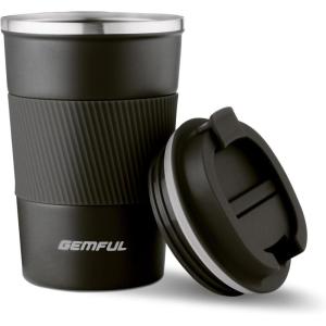 GEMFUL Travel Coffee Mug 13 oz Insulated Coffee Tumbler To Go with Lid Leak Proof Vacuum Stainless Steel Reusable for Hot Cold Drinks (Pink)(Black-13 oz)