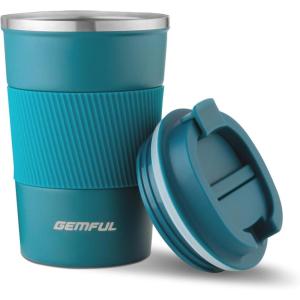 GEMFUL Travel Coffee Mug 13 oz Insulated Coffee Tumbler To Go with Lid Leak Proof Vacuum Stainless Steel Reusable for Hot Cold Drinks (Pink)(Blue-13 oz)