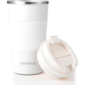 GEMFUL Travel Coffee Mug 2 Pack Insulated To Go Tumbler with Lid Portable Stainless Steel Reusable Cups Leak proof for Women Hot Cold Drinks 17oz (Black and White)(White-17oz)