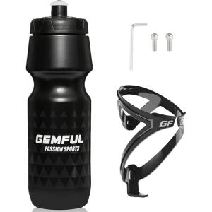 GEMFUL Water Bottle Biking BPA Free 24 Ounce 2 Pack(Black with Cage)