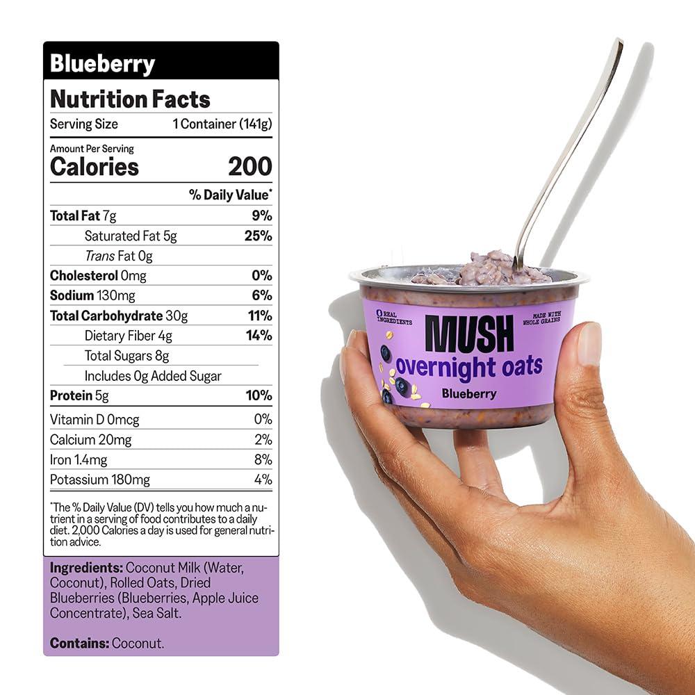imageMUSH Overnight Oats Vanilla Bean Good Source of Fiber NonGMO Dairy Free Gluten Free 5ozBlueberry