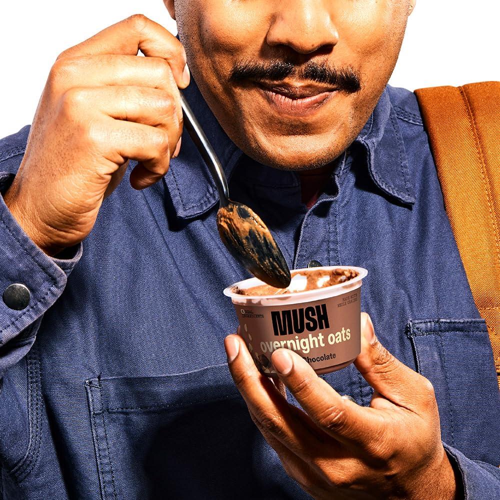 imageMUSH Overnight Oats Vanilla Bean Good Source of Fiber NonGMO Dairy Free Gluten Free 5ozDark Chocolate