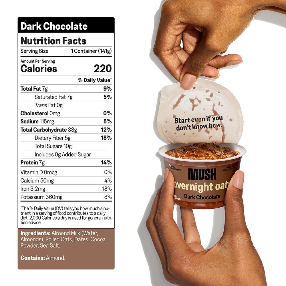 imageMUSH Overnight Oats Vanilla Bean Good Source of Fiber NonGMO Dairy Free Gluten Free 5ozDark Chocolate