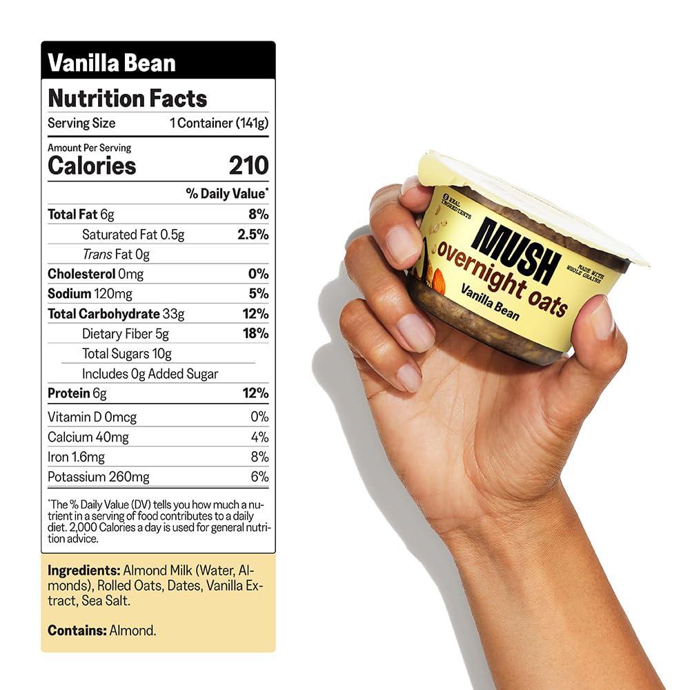 imageMUSH Overnight Oats Vanilla Bean Good Source of Fiber NonGMO Dairy Free Gluten Free 5ozVanilla Bean