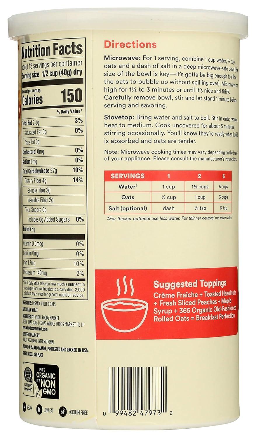 image365 by Whole Foods Market Organic OldFashioned Rolled Oats 42 Ounce18 Ounce Pack of 1