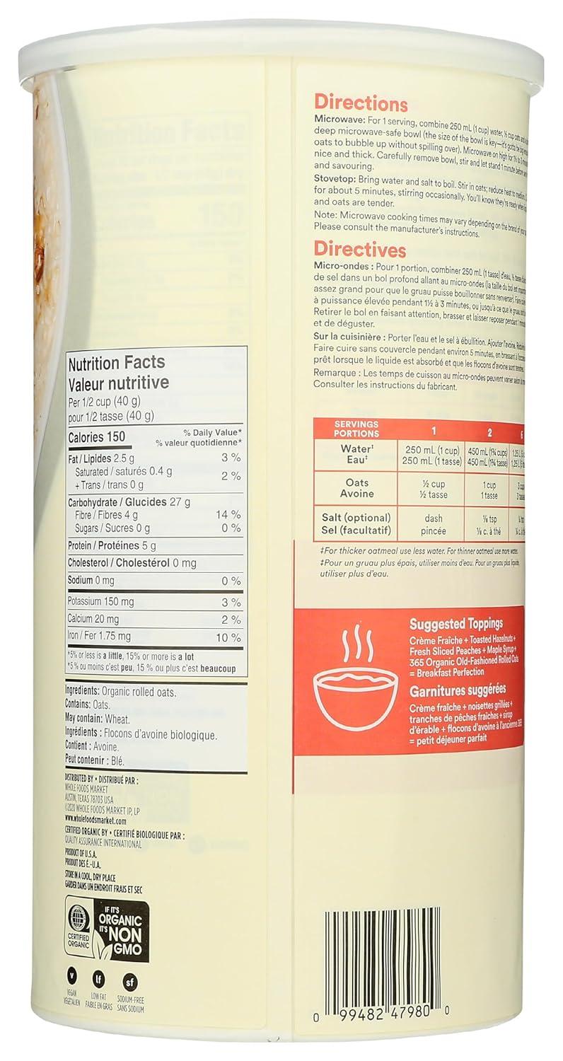 image365 by Whole Foods Market Organic OldFashioned Rolled Oats 42 Ounce42 Ounce Pack of 1